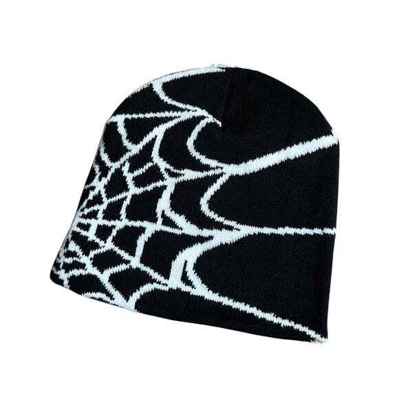 Knit Spiderweb Spider Beanie New With Tags Black One Size - Picture 3 of 3